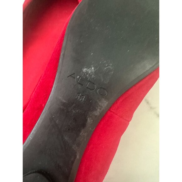 ALDO Red Bow Faux Suede Ballet Flats Size 38 - Picture 3 of 5